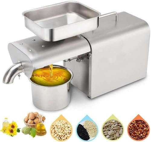 AFLEPCBRQ Automatic Oil Press Machine Cold Hot Nuts Oil Press Machine Stainless Steel Automatic Electric Oil Expeller Commercial Oil Extractor Home for Coconut Castor Peanut Nuts Seeds 500W