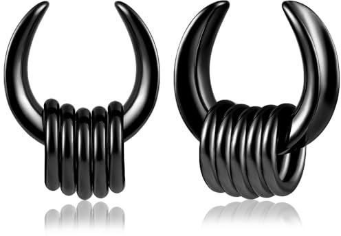 DOEARKO Ohr Flesh Tunnel 1 Paare Tunnel Plugs Ohr Piercing Plug mit Anhänger Double Flared Piercing Schmuck Edelstahl Ohr Expander Ohrplugs für Frauen und Männer（8mm,Schwarz）