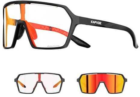 KAPVOE Selbsttönend Fahrradbrille Klar Sonnenbrille Rennrad Brille K335 | Herren Damen Schnelle Brille Photochrome Sportbrille Radbrille für MTB Radsport Radfahren Mountainbike Laufen Baseball