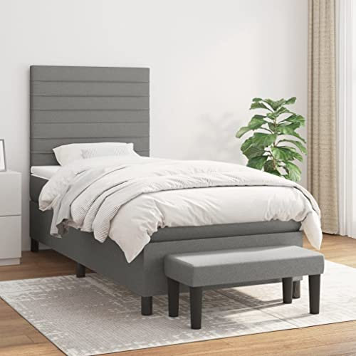 OHOOWOO Boxspringbett mit Matratze Dunkelgrau 100x200 cm Stoff,Traumhafte Nachtruhe: Boxspringbett mit verstellbarem Kopfteil, Taschenfederkernmatratze und Matratzentopper