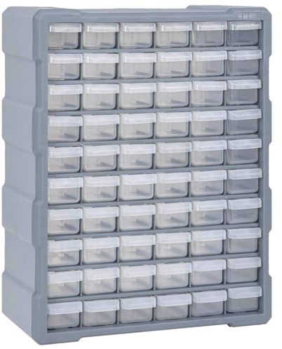 Gecheer Organiseur à Tiroirs 60 Cases - Armoire à Outils de Rangement en Plastique, Gris, 38 x 16 x 47,5 cm