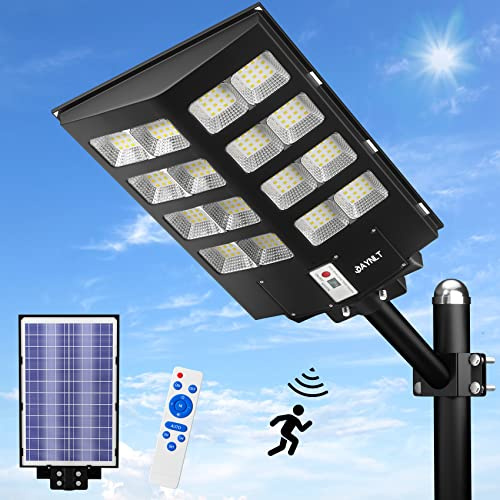 JAYNLT Y-3000W Lampadaire Solaire Exterieur Réverbère, 6500K Lampe Solaire Puissante avec Détecteur de Mouvement, Projecteur de Sécurité à énergie Solaire étanche IP67 pour Jardin, Cour, Garage