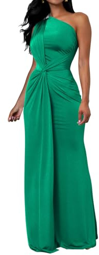 Memoriesea Women's Elegant Sleeveless One Shoulder Bodycon Evening Cocktail Maxi Dress Green