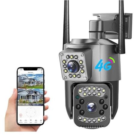 Telecamere di sicurezza domestica Telecamera Sim Card 4G 4K 8MP Dual Lens Telecamera IP PTZ esterna Telecamera IP Smart Night Vision Protezione di sicurezza CCTV Dome Camara Rilevamento del movimento(