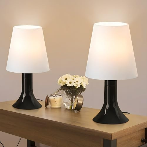 meoaow Tischleuchte Wohnzimmer Nachttischlampe mit Kabel - Tischlampe 2er Set Kleine Lampe E14 Tischlampen Moderne Landhausstil für Esstisch Schlafzimmer Khaki - Ohne Leuchtmittel