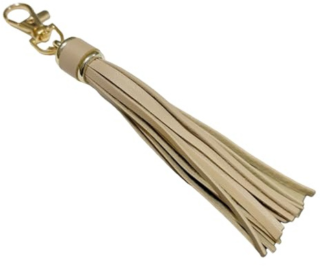 mioosho Handgefertigter Quasten-Schlüsselanhänger, Taschenanhänger, stilvoller PU-Leder-Quasten-Schlüsselanhänger mit Metallringen für sichere Befestigung, Beige Gelb, 14.6cm