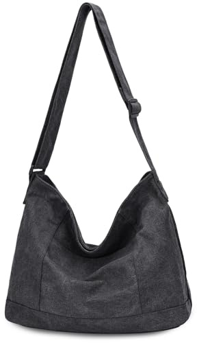 VASCHY Bolsa Bandolera de Lona, Bolso de Hombro Grande para Hombre Mujer Bolso Crossbody Casual Bolso Tela Ligera Bolso Cruzado Mensajero para Escuela Viaje Trabaja, Gris