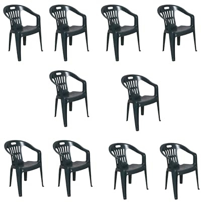 Dmora Set di 10 sedie da Esterno Bisceglie, Seduta da Giardino, per Indoor o Outdoor, con braccioli e impilabile, Made in Italy, 56x55 h78 cm, Verde