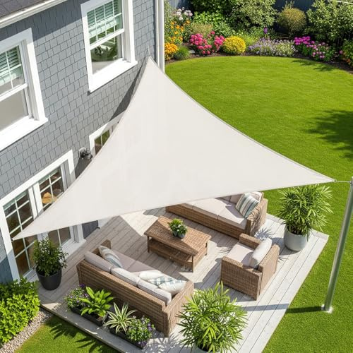 Sunnylaxx 6x6x6m Crema Tenda a Vela Triangolare Vela Ombreggiante, Impermeabile Vele Parasole Protezione UV per Esterno, Giardino e Terrazza, Piscina