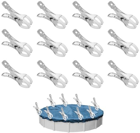 12 mollette in metallo per copertura piscina, clip di fissaggio con pellicola protettiva, clip per teloni, morsetti per piscine fuori terra, morsetti con forte forza di serraggio per serra e