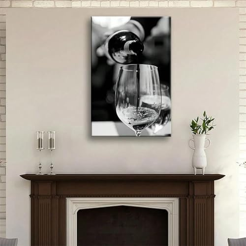LIFKNVN Quadro moderno semplice in bianco e nero con calice di vino, stampa su tela, decorazione da parete per la casa, camera da letto, 70x100 cm, senza cornice.