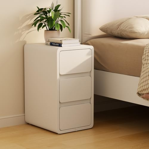 AQIMUELE Nachttisch, Schmal, Beistelltisch mit 3 Schubladen, Narrow Nightstand, Installationfrei, Kunstleder, für Schlafzimmer, Wohnzimmer, Breite 30 cm (weiß)