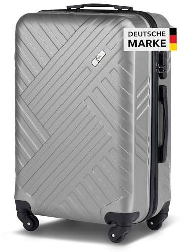 Xonic Design Reisekoffer mit Rollen– ABS Hartschalenkoffer mit 360° Leichtlauf-Rollen – hochwertige Koffer Trolleys mit Zahlenschloss in M, L, XL oder Set – Handgepäck Koffer, Suitcase (Silber, L)