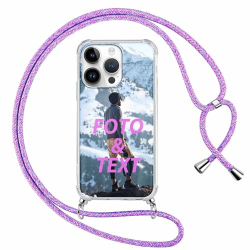 Xylota Personalisierte Handykette Handyhülle für iPhone 16 Pro Max mit Band, Personalisiert Hülle mit Selbst Bild Text Foto, Individuelle Design Farbe Silikon Schutzhülle für iPhone 16 Pro Max 6,9''