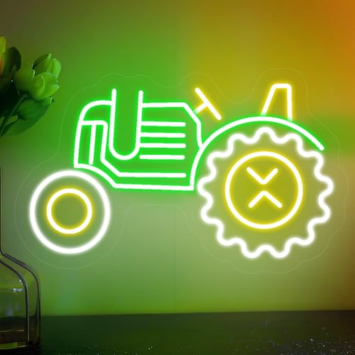 Traktor Neon Schild, LED Grüne Gelbe Traktor Neon Sign für Wand Deko, Dimmbare Neonlichter USB Power für Bedroom Pub Home Bar Room Club Party Schlafzimmer Wohnzimmer
