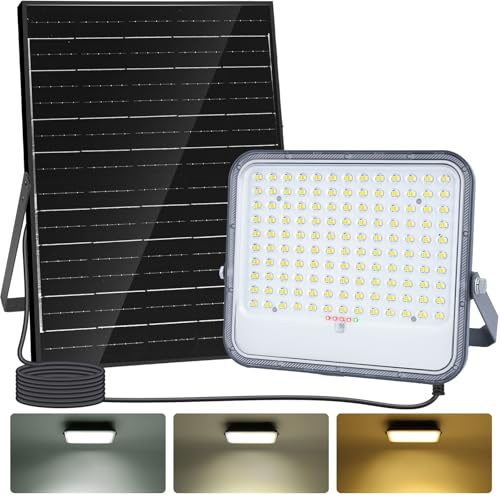Aigostar- Faro led esterno con grande pannello solare,16000mAH,Batteria di grande capacità,dimmerabile 3000/4000/6500K,IP66,Faretto led da esterno solare con telecomando per esterno e giardino