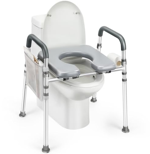 Raised Toilet Seat with Handles, 500lb Handicap Toilet Seat with Handles Over Toilet, Commode Chair with Adjustable Height & Width, Toilet Seat Risers for Seniors, Elderly, Handicap