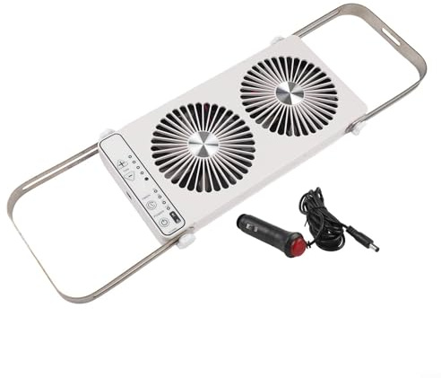 Zilimontt RV Roof Window Double Fan Ventilation System With 4 Speed Settings Portable Expandable Cooling Fan For Camper Trailer Motorhome 37.5-58.9cm Length With Power Cable(White)