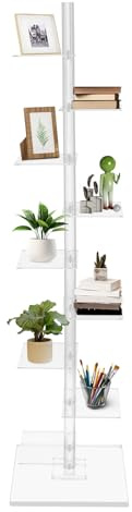 CuCummoo Acryl Bücherregal bodenstehendes,9 Ebenen, verstellbar 360° Bücherturm vertikal, schmales Bücherregal, Stehendes Regal zur Aufbewahrung von Büchern,CDs, für Wohnzimmer, Büro,Schlafzimmer