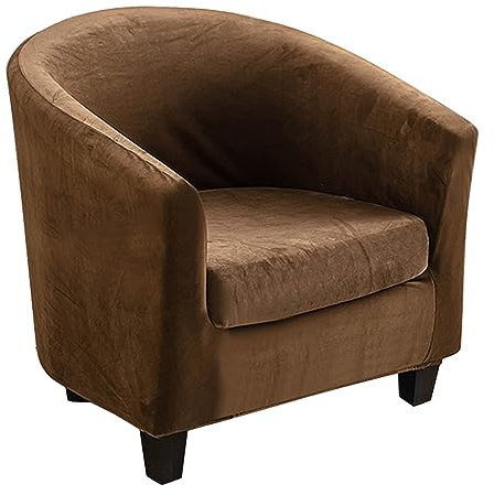 ABZDUNG Stretch-Sesselhussen for Chesterfield-Sessel, 1-Sitzer, Samt, Tüll, Stuhlhussen, 2-teilig, Cocktail-Club-Sesselbezug, Braun(Caffè)