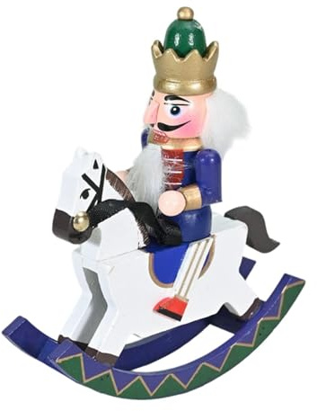 TISHITA Statuina Schiaccianoci Su Cavallo a Dondolo Soldatino Decorativo Pupazzo Burattino Figura Natalizia in Legno Adatto per Mensole Ufficio Feste, Blu