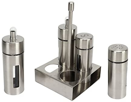 Fockety Oil and Vinegar Salt Cruet Bottle Set, Stainless Steel Oil Salt Cruet Set Vinegar Bottle Shaker with Base Stand, for Kitchen Restaurant