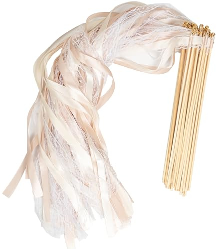 30 Stück Wedding Wands, Zauberstäbe Hochzeit Luftschlangen mit Glöckchen, Seidenfeenstäbe flattern bei der Hochzeit für Hochzeiten, Geburtstage, Weihnachten, Feiertagsfeiern Verwendet (Champagner)