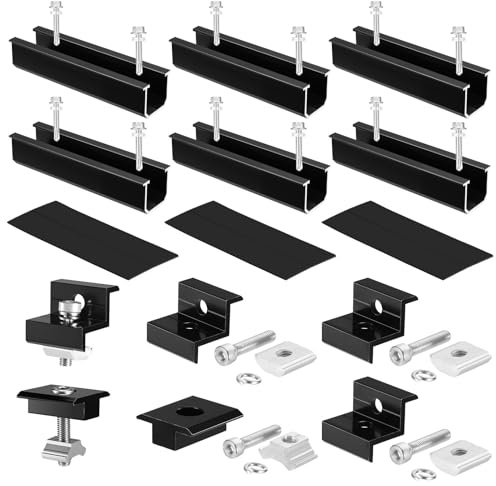 Faankiton Kit de Soporte para Panel Solar, Soporte Fotovoltaico para 2 Módulos 30-35mm, 6 Rieles Perfiles de Aluminio de 120mm con 4 Abrazaderas de Extremo de Riel y 2 Abrazaderas Centrales