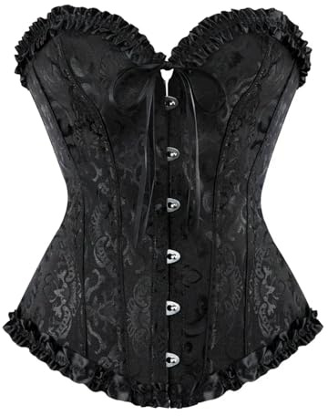 CNYUON Kvinnor överbyst korsett blommig spets topp bustier jacquard underkläder korselet, Svart, 3XL
