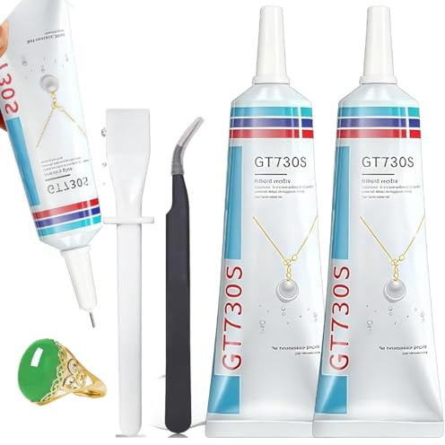 Schmuckkleber Extra Stark Transparent 2 Stück (insgesam 120ml) – Profi Schmuckkleber für Pailletten & Perlen, mit Präzisionsspitze, Pinzette & Stäbchen für Reparaturen & Alltag