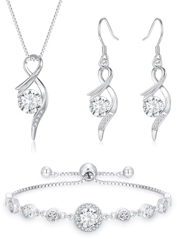 Estrellique Silber Schmuck Set Damen, 3PCS 925 Sterling Silber Halskette & Ohrringe & Armband Set mit AAAAA Cubic Zirkonia, Unendlichkeit Silberschmuck Damen 925 Geschenk zum Geburtstag Mutter Tag
