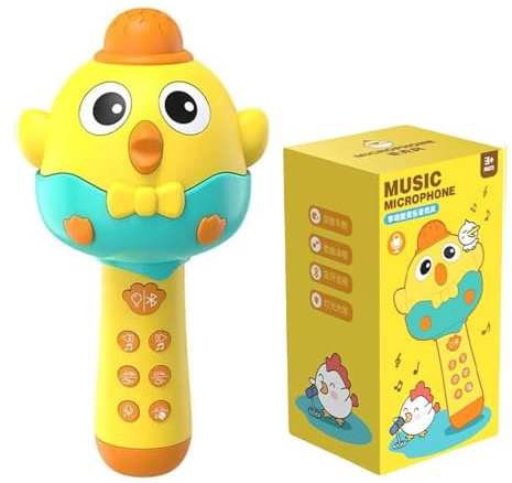 Giocattolo Bluetooth e microfono 2 in 1 per bambini, microfono karaoke Bluetooth wireless per bambini, con luci LED e 4 cambi di voce, giocattolo musicale per canto (YELLOW)
