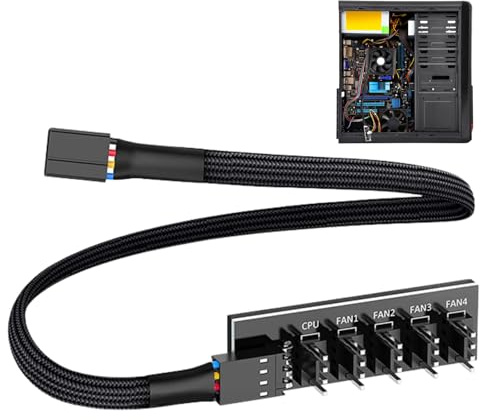 Ouitble 5-Port Lüfternabe 4 PIN PWM Lüfter Splitter Kabel 1-zu-5 Wege PC Anschlussadapter Geflochten für Desktop-Computer-Gehäuselüfter 39 cm