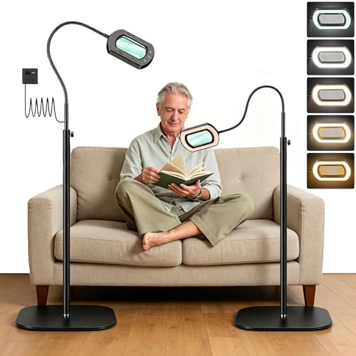 Lupa de Pie LED 3 en 1 con Cuello Cisne Flexible, Lupa de Gran Aumento con Luz Regulable en Color e Intensidad, Lámpara Lupa para Lectura de Ancianos