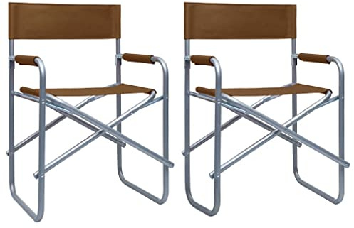 Owoxanthellate Klappbarer Regiestuhl Braun 48x57x79 cm aus wetterfestem Stahl & Polyester Gartenstuhl Campingstuhl mit Armlehne für Balkon Terrasse Strand Outdoor