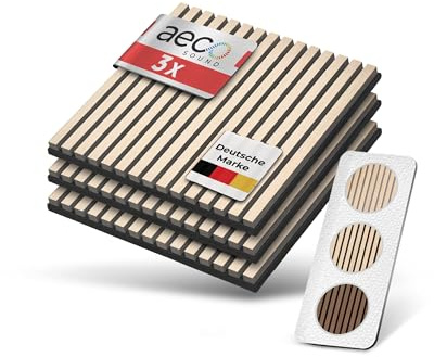 Aeco Sound® Akustikpaneele Holz - 60x60 cm - Echtholz Eiche & Akustikfilz | 3 Stück - Wandpaneele, Schalldämmung, Wandverkleidung - Eichenholz (hell) & extra dicker Akustikfilz (Schwarz)