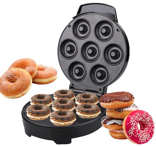 Baoqifong Máquina de Hacer Mini Donuts, Utensilio De Repostería De 7 Agujeros Antiadherente Con Luz Indicadora, Máquina de Molde para Donuts Antiadherente, Para Hogar, Oficina, Restaurante Y