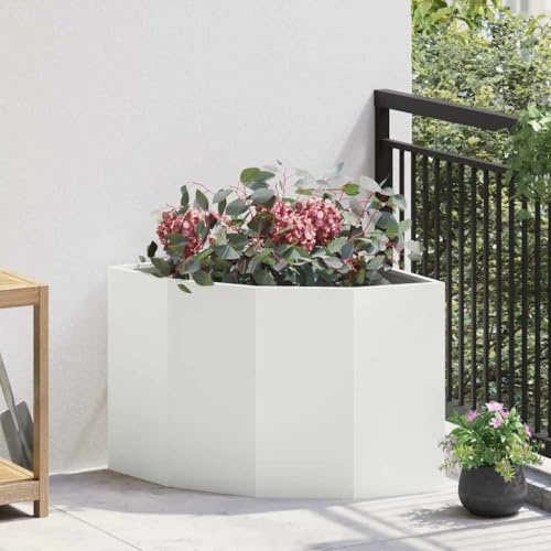 ULUYYUC Fioriera angolare bianca, 60 x 60 x 50 cm, in acciaio, design moderno, massimizzazione degli angoli, robusta e durevole, per giardino, terrazza, balcone, aiuola rialzata, fioriera per piante