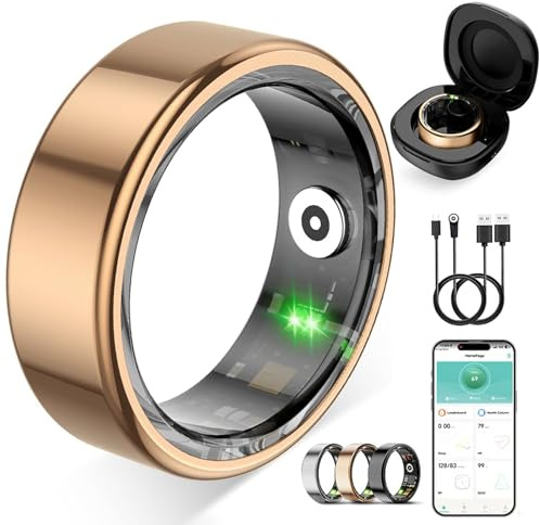 ZBNMY Smart Ring für Damen Herren, Fitness Tracking Ring mit Herzfrequenz, Schlafüberwachung, Schrittzählung für iOS und Android, Keine Abonnementgebühr, IP68 wasserdicht (Roségold, 7)