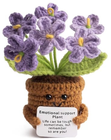 FOSDICK Fleur Positive, Crochet Violet Myosotis Fleurs, Crochet à la Main Patate Positive Fleur Campanule, Message Positif Fleurs avec Carte, Fete Anniversaire & Merci Cadeau Femme Homme Famille Amis