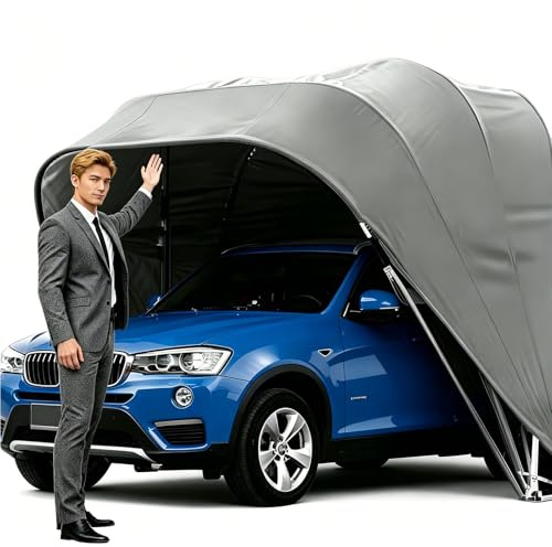 Carport Robusto in Acciaio Inossidabile, Tettoia Auto Pieghevole, Garage Semi-Automatico Retrattile, con Chiusura di Sicurezza, Ideale per Parcheggi e Garage per Camion(5.9x2.7x2.45m)