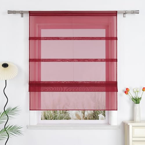 Uni Voile Faltrollo Grice Raffrollo mit Tunnelzug Winerot BxH 80x140cm