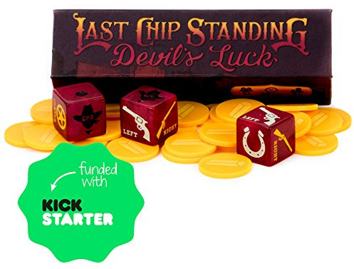 Last Chip Standing: Devil's Luck | Fast, Light & Fun Pocket Classic Family Dice Game | Includes 19mm Custom Dice, 24 Yellow Mini Chips, and Magnetic Carry Case | Travel-Friendly Tabletop Board Game