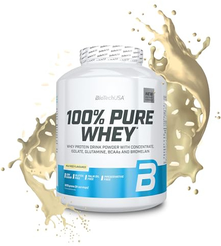 BioTechUSA 100% Pure Whey | Proteinpulver mit BCAA und Glutamin | Glutenfrei, Palmölfrei | 21g Protein pro Portion, 2.27 kg, Milchreis