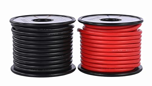 TUOFENG 12 gauge Silikon-Draht 21 Meter [10.5 m Schwarz und 10.5 m Rot] 12-AWG-Elektrokabel zum Einhaken des Drahtkabels Weich und flexibel aus verzinntem Kupferdraht Hohe (12AWG-10.5M)