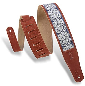 Levy's Leathers MSJ26-RST Gitarrengurt aus Wildleder, 6,3 cm, verziertes Wildleder-Design, Rostfarben, Blau und Creme