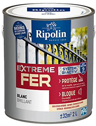 RIPOLIN - Peinture pour Fer Extérieur - Glycéro Antirouille - Sous-couche intégrée - Application directe sur Rouille - Résistante aux Intempéries, UV et Chocs - Brillant - 2L - Blanc