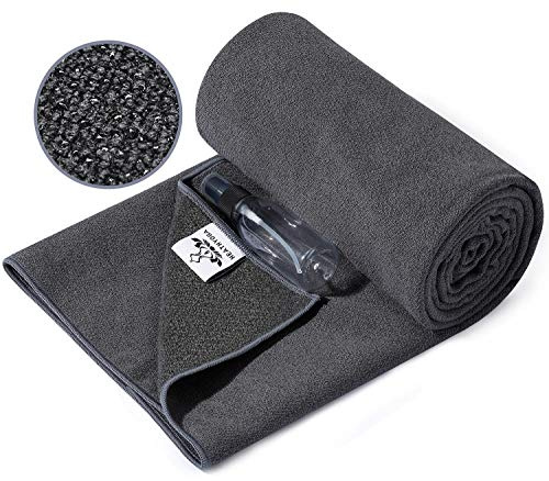 Heathyoga Yoga Mat Towel Non Slip for Hot Yoga Towel with Silicone Grip & Free Spray Bottle, 72X26 Extra Large Microfiber Yoga Towel for Bikram, Pilates, Fitness (Grey)