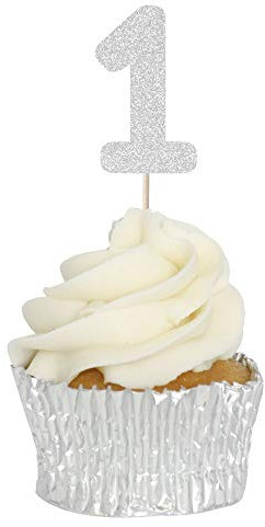 Number 1 Glitter Number Cupcake Toppers - 12pk﻿ (Silver Glitter)