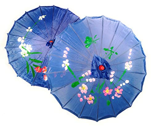 TJ Global PACK OF 2 Japanese Chinese 33 Umbrella Parasol For Wedding Parties, Photography, Costumes, Cosplay, Decoration And Other Events - 2 Umbrellas (Blue)